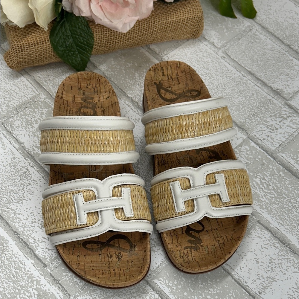 Sam Edelman White and Tan Sandals